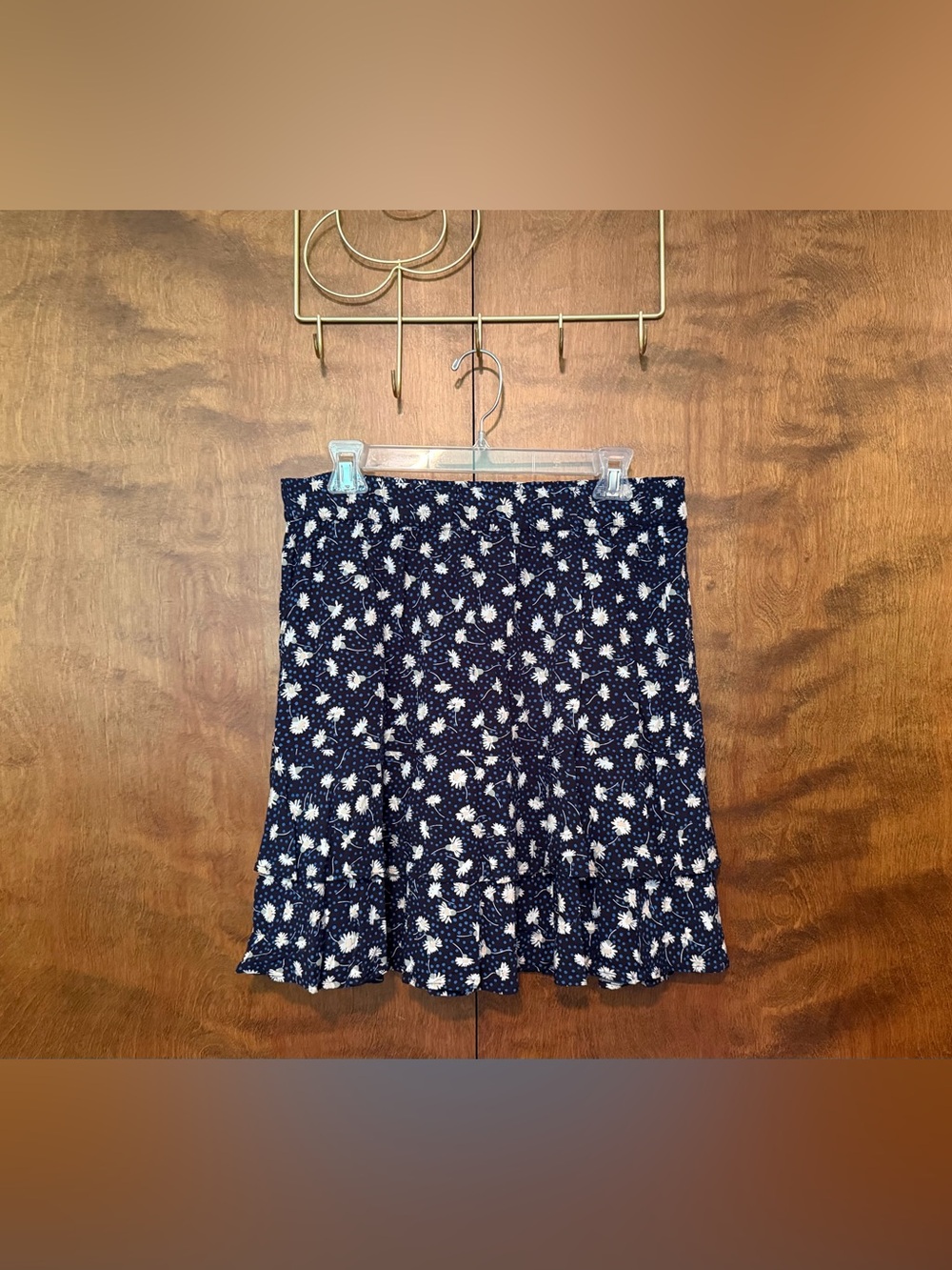 Loft Outlet Tiered Mini Shift Skirt Womens L Blue & White Floral Print Rayon NWT